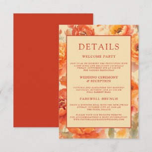 Wedding Details Fall Burnt Orange Floral Enclosure Card