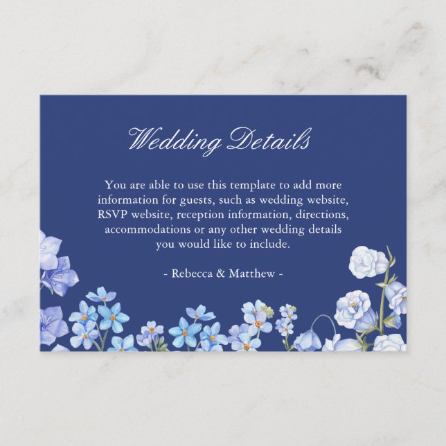Wedding Details Forget Me Nots Royal Blue Floral Enclosure Card (Front)