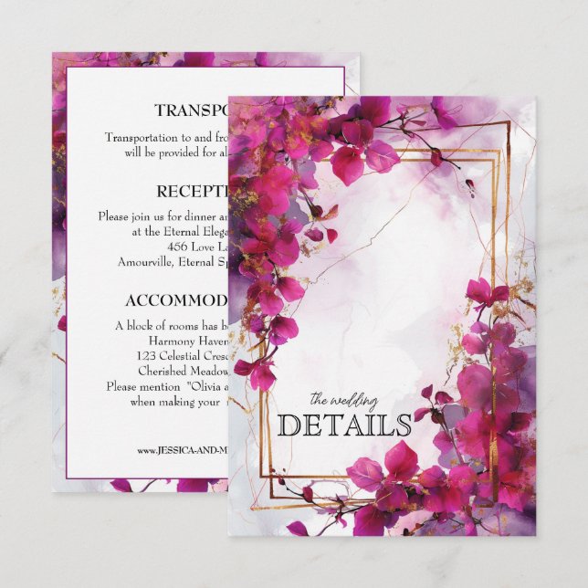 Wedding details Fuchsia Enchantment: Watercolor  Enclosure Card (Front/Back)