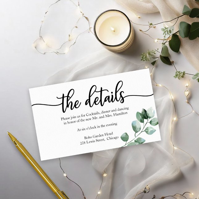 Wedding Details Greenery Calligraphy Enclosure Card (Creator Uploaded)