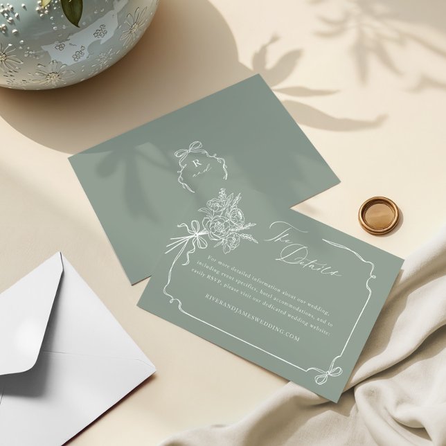 Wedding Details Hand Drawn Bow & Ribbon Bouquet Enclosure Card (Wedding Details Hand Drawn Bow & Ribbon Bouquet Enclosure Card)