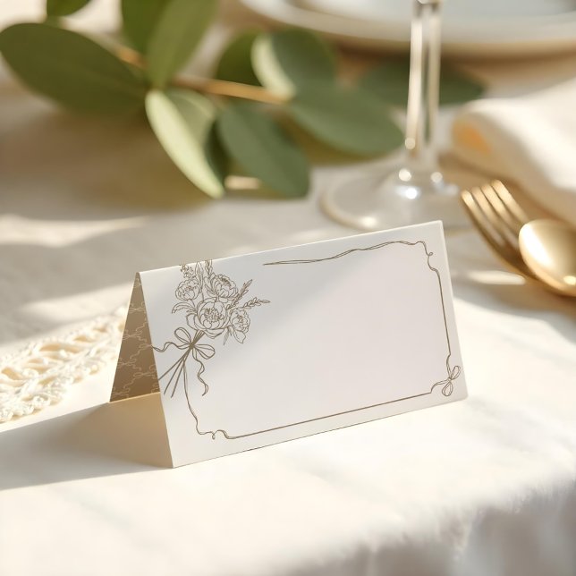 Wedding Details Hand Drawn Bow & Ribbon Bouquet Place Card (Wedding Details Hand Drawn Bow & Ribbon Bouquet Place Card)