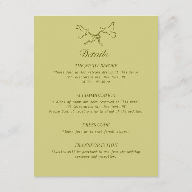 Wedding Details Illustrated Birds Enclosure Card (Front)