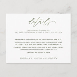 Wedding Details Info Hand Writing Calligraphy Enclosure Card