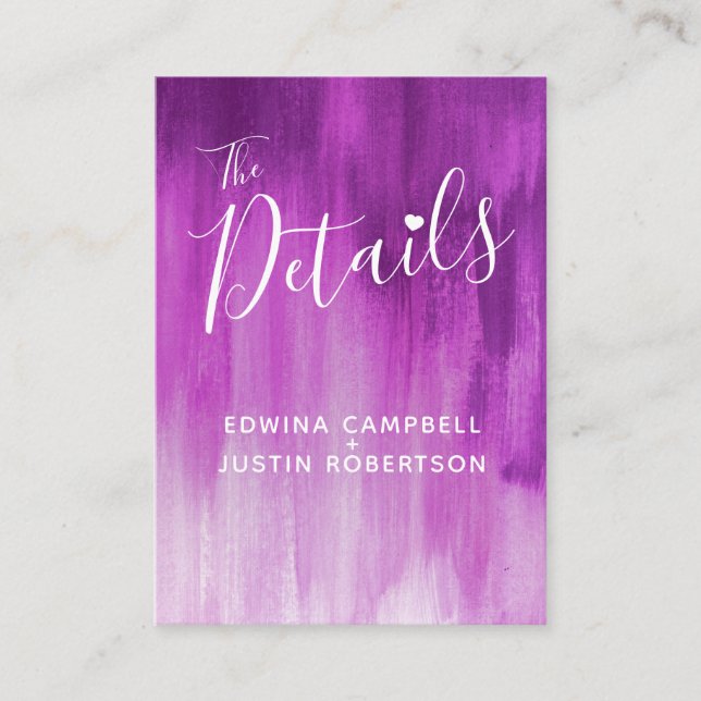 Wedding details mauve purple art enclosure card (Front)