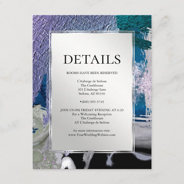 WEDDING DETAILS | Metallic Strokes Violet Teal Enclosure Card (Front)