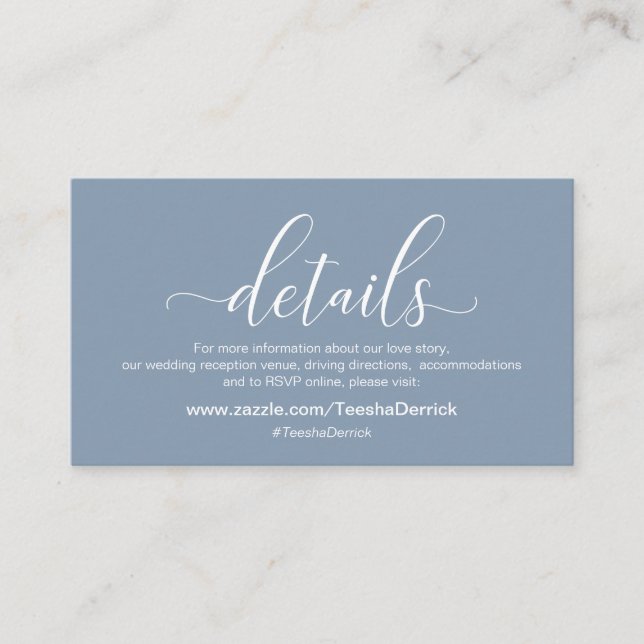 Wedding Details, Modern Dusty Blue Theme Enclosure Card (Front)