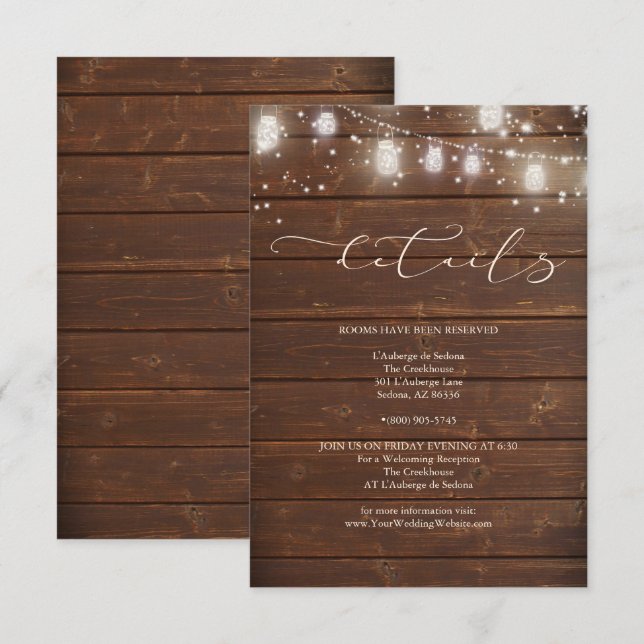 Wedding Details - Modern Rustic String Lights Invitation (Front/Back)