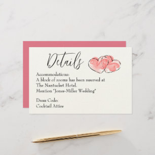 Wedding Details - Pink Watercolor Heart Stationery