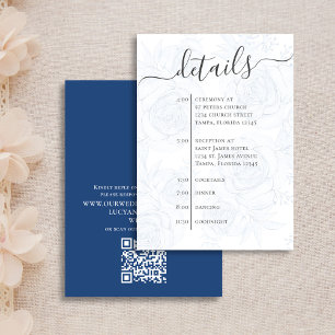 Wedding Details QR Code Blue Floral Timeline Enclosure Card