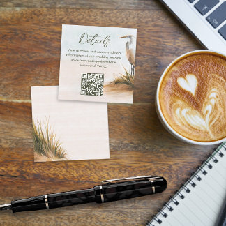 Wedding Details QR code Coastal Boho Egret Enclosure Card