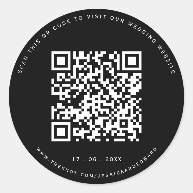 Wedding Details Qr Code Simple Black Minimal Chic Classic Round Sticker (Front)