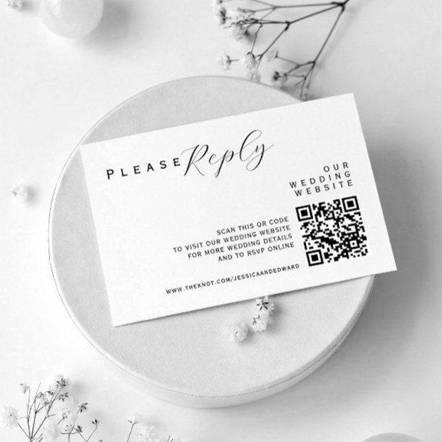 Wedding Details Qr Code Simple Black Minimal Chic Enclosure Card (Creator Uploaded)