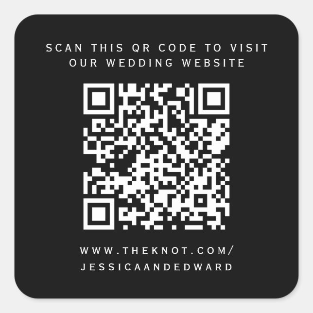 Wedding Details Qr Code Simple Black Minimal Chic Square Sticker (Front)