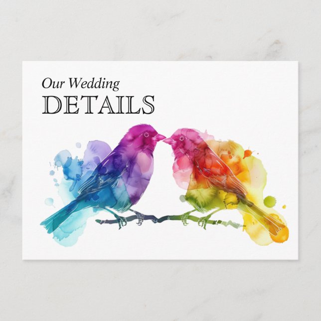 Wedding DETAILS Rainbow Lovebirds Enclosure Card (Front)