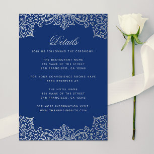 Wedding Details Royal Blue Silver Elegant Antique Enclosure Card
