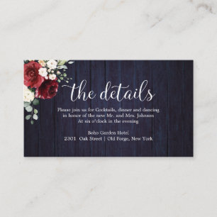 Wedding Details Rustic Floral Wedding Navy Blue Enclosure Card