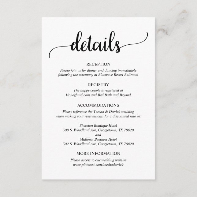 Wedding Details, Rustic Script  Enclosure Card (Front)