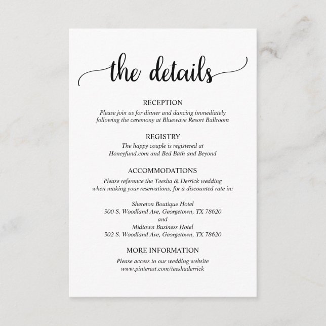 Wedding Details, Rustic Script  Enclosure Card (Front)