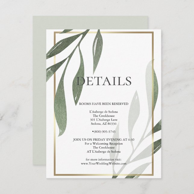 WEDDING DETAILS | Sage Green Olive Foliage Invitation (Front/Back)