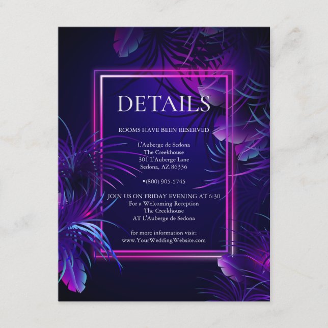 WEDDING DETAILS | Stunning Purple Neon Foliage Enc Enclosure Card (Front)