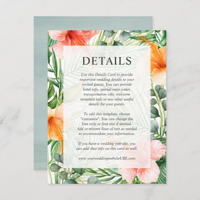 Wedding Details Tropical Watercolor Floral Invitation (Front/Back)