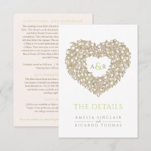 Wedding details tulip bouquet monogram green brown enclosure card