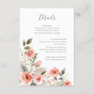 Wedding Details Watercolor Blush Rose Wreath Enclosure Card