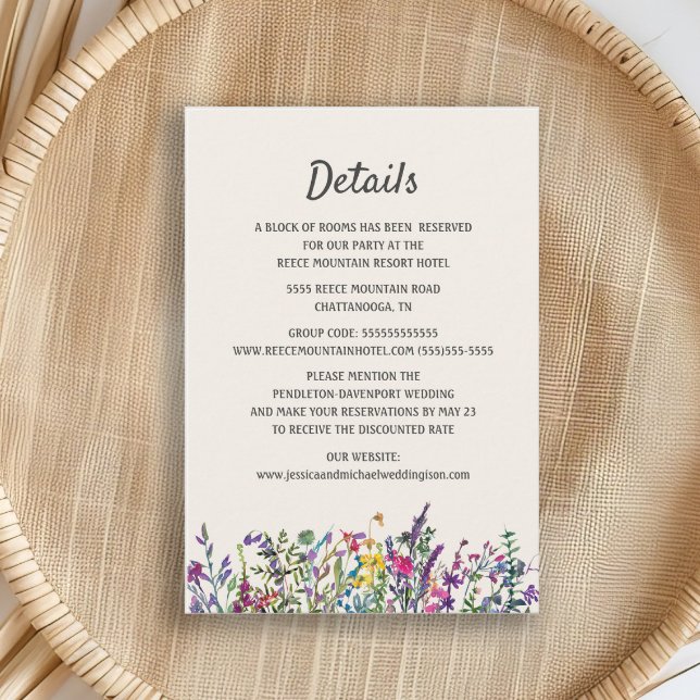 Wedding Details Watercolor Wildflowers Floral Encl Enclosure Card (Watercolor wildflowers wedding details card)