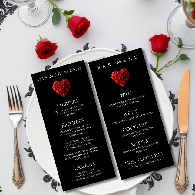 Wedding Dinner and Bar Menu-Heart Shaped Red Roses Menu (Wedding Dinner and Bar Menu-Heart Shaped Red Roses Menu)
