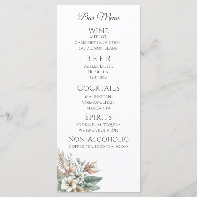 Wedding Dinner and Bar Menu-Tropical Elegance Menu (Back)