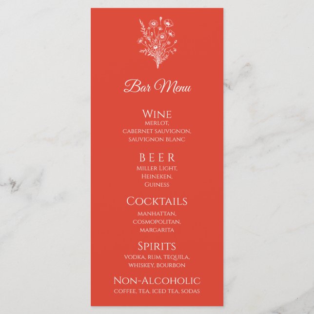 Wedding Dinner and Bar Menu-Wildflower Elegance Menu (Back)