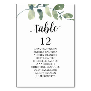 Wedding Dinner, Eucalyptus Guests Seating Chart Table Number
