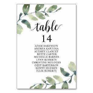 Wedding Dinner, Eucalyptus Guests Seating Chart Table Number