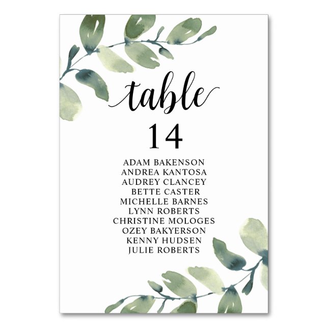 Wedding Dinner, Eucalyptus Guests Seating Chart  Table Number (Back)