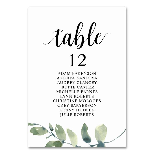 Wedding Dinner, Eucalyptus Guests Seating Chart Table Number (Front)