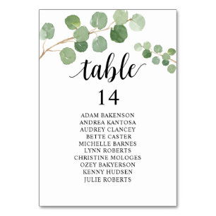 Wedding Dinner, Eucalyptus Guests Seating Chart  Table Number
