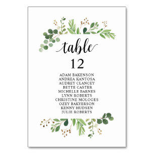 Wedding Dinner, Greenery Guests Seating Chart Tab Table Number