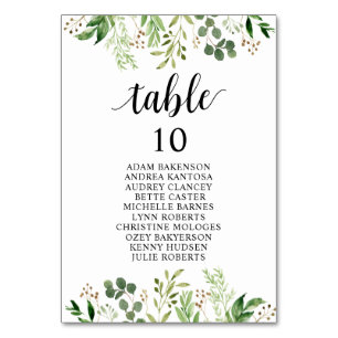 Wedding Dinner,  Greenery Guests Seating Chart Table Number