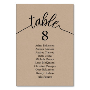Wedding Dinner Guest Table Chart, Brown Kraft Card