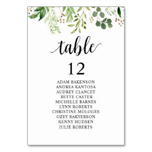 Wedding Dinner, Guests Seating Chart, Greenery Table Number