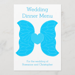 Wedding Dinner Menu Blue Angel Wings Heart Design