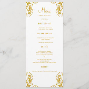 Wedding Dinner Menu Cards Gold Damask Style
