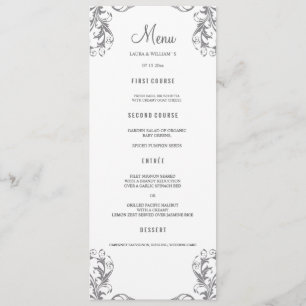 Wedding Dinner Menu Cards Grey Damask Style
