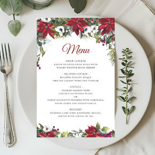Wedding Dinner Menu Red Poinsettia Floral