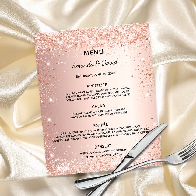 Wedding dinner menu rose gold glitter budget (Creator Uploaded)