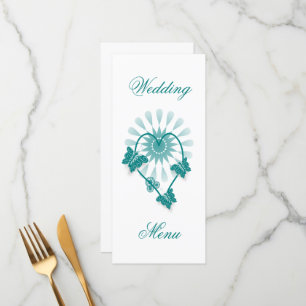 Wedding Dinner Menu Teal Butterflies Heart