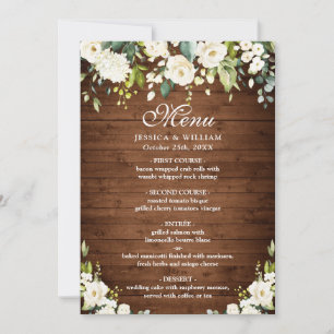 Wedding Dinner Menu Wood & White Rose Rustic Menu Invitation