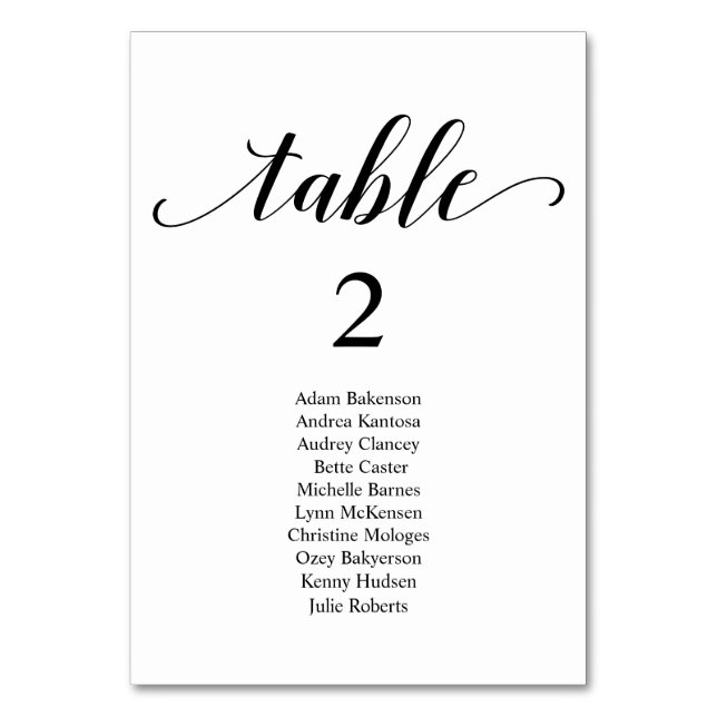 Wedding Dinner Modern Guest Seating Chart Card (Front)