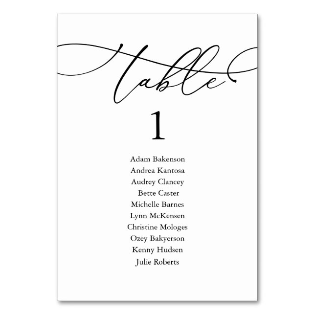 Wedding Dinner, Modern Guest Seating Chart Table N Number (Front)